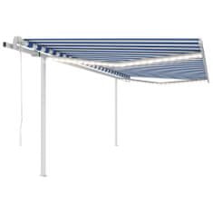 Greatstore kék-fehér szélérzékelős és LED-es napellenző 4,5 x 3,5 m