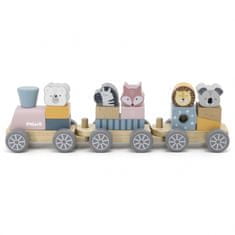 Viga Montessori fából készült vonat vagonokkal és állatokkal a húzáshoz PolarB