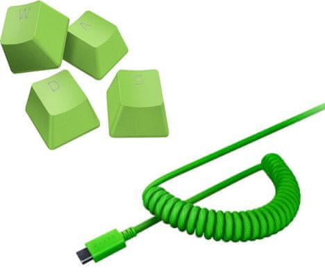 PBT Keycap + Coiled Cable Upgrade Set, Green, US (RC21-01490700-R3M1) 120 mechanikus billentyű vezeték nélküli gamer billentyűzet Razer RGB háttérvilágítás Chroma Wi-Fi 2.4GHz Bluetooth 