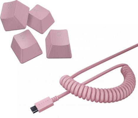 PBT Keycap + Coiled Cable Upgrade Set, Quartz Pink, US/ UK (RC21-01491000-R3M1) 120 mechanikus billentyű vezeték nélküli gamer billentyűzet Razer RGB háttérvilágítás Chroma Wi-Fi 2.4GHz Bluetooth 