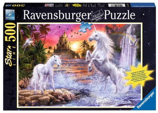 Ravensburger Világító puzzle Unikornisok a folyó mellett 500 darab
