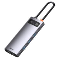 BASEUS Metal Gleam HUB adapter USB-C - USB-C, 3x USB, HDMI, RJ45, szürke