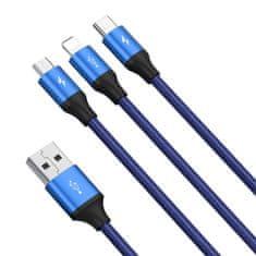 BASEUS Rapid 3in1 kábel USB - USB-C / Lightning / micro USB 3.5A 1.2m, kék