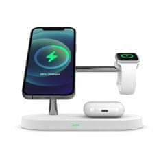 EPICO 3 az 1-ben vezeték nélküli töltő MagSafe rögzítési támogatással iPhone-hoz, Apple Watch-hoz és AirPodokhoz adapterrel a csomagban, 9915101100120, fehér