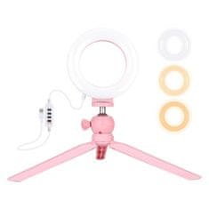 Puluz Mini Selfie LED lámpa 4.7'' + állvány, rózsaszín