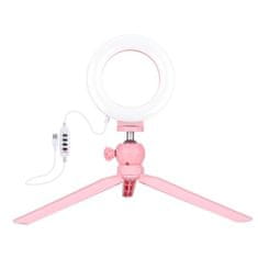 Puluz Mini Selfie LED lámpa 4.7'' + állvány, rózsaszín