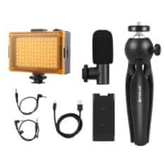 Puluz Live Vlogger mobil állvány + LED lámpa és mikrofon, fekete