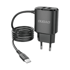DUDAO Dudao töltő 2x USB beépített USB-C kábellel 12W (A2ProT)-Fekete