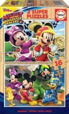 EDUCA Fa puzzle Mickey, Minnie és versenyzők 2x16 darab