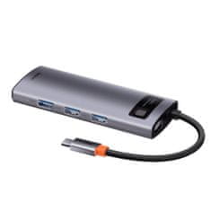 BASEUS Metal Gleam HUB adapter USB-C - USB-C PD 100W / HDMI 4K / 3x USB 3.2, szürke