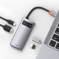 BASEUS Metal Gleam HUB adapter USB-C - USB-C PD 100W / HDMI 4K / 1x USB 3.2 / 1x USB 2.0, szürke