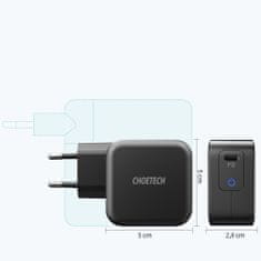 Choetech Q6006 GaN hálózati töltő adapter USB-C 60W PD + kábel USB-C / USB-C 1.8m, fekete