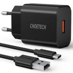 Choetech Q5003 hálózati töltő adapter QC 18W 3A + kábel USB / USB-C, fekete