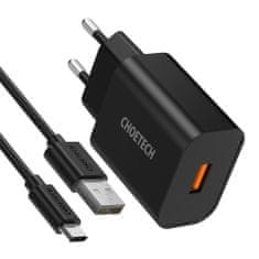 Choetech Q5003 hálózati töltő adapter QC 18W 3A + kábel USB / USB-C, fekete