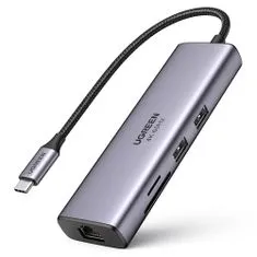 Ugreen CM512 HUB adapter USB-C - 2x USB 3.2 / HDMI 4K / SD TF / USB-C PD 100W / RJ45, szürke