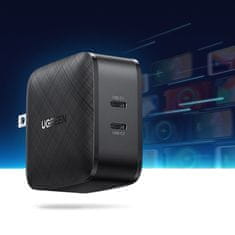 Ugreen CD216 hálózati töltő adapter 2x USB-C PD QC 66W, fekete