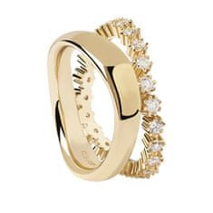 PDPAOLA Bájos aranyozott gyűrű átlátszó cirkónium kövekkel MOTION gold ring AN01-463 (Kerület 56 mm)