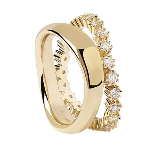 PDPAOLA Bájos aranyozott gyűrű átlátszó cirkónium kövekkel MOTION gold ring AN01-463