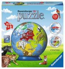 Ravensburger Puzzleball Gyermek földgömb állatokkal (angol) 72 db