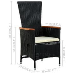 Greatstore 2 db fekete polyrattan kültéri szék párnával