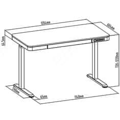 tectake Állítható magasságú íróasztal Zola 120,4x60,4x72-122cm - fekete