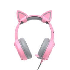 Havit Gamenote H2233d RGB gamer fülhallgató macskafüllel, rózsaszín