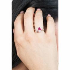 Amen Rózsaszín aranyozott ezüst gyűrű cirkónium kővel Love RQURR (Kerület 56 mm)