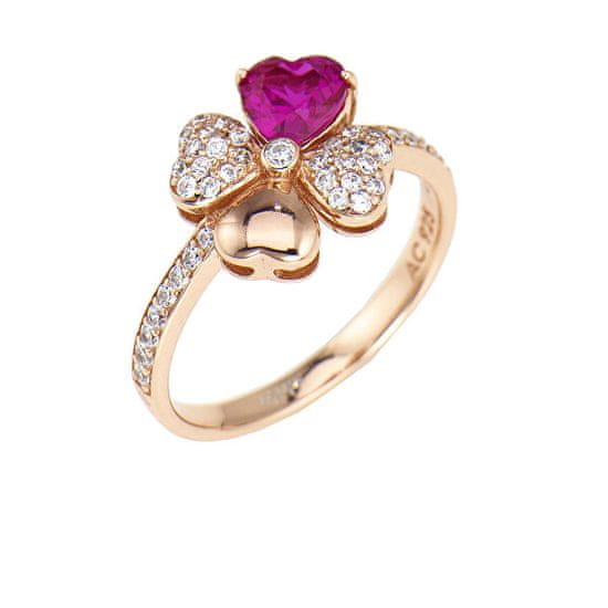 Amen Rózsaszín aranyozott ezüst gyűrű cirkónium kővel Love RQURR