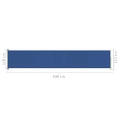 shumee kék behúzható oldalsó terasznapellenző 117 x 600 cm