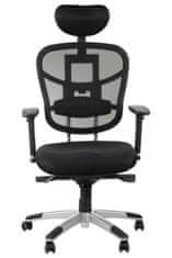 STEMA Forgó irodai szék HN-5018. Állítható fejtámla, háttámla és kartámasz. Deréktámasz. Szinkron mechanizmus csúsztatható (elöl-hátsó) üléssel. Nylon alap. Nagy sűrűségű üléshab. Hálós háttámla. Fekete.