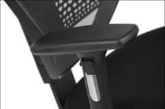 STEMA Forgó irodai szék HN-5038. Állítható fejtámla, háttámla és kartámasz. Deréktámasz. Szinkron mechanizmus csúsztatható (elöl-hátsó) üléssel. Nylon alap. Hálós háttámla. Szín fekete/szürke.
