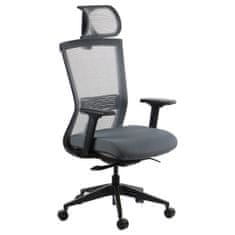 STEMA Forgatható ergonomikus irodai szék HOPE, nylon talp, állítható kartámasz, fejtámla, önkiegyensúlyozó szinkron mechanizmus, állítható ülés (elöl-hátsó), szürke