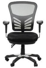 STEMA Forgó ergonomikus irodai szék HG-0001. Nylon alap, puha kerekekkel, állítható kartámaszokkal, állítható háttámlával (fel-le), állítható üléssel (szögben) rendelkezik. Fekete/szürke.