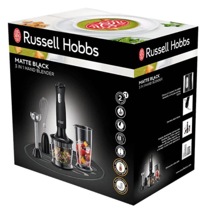 Russell Hobbs 24702-56/RH Matte Black 3in1 botmixer, 500W, 2 fokozat, 700ml-es kehely, habverő, rozsdamentes acél keverőszár, Fekete