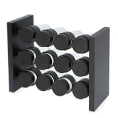 Homla OTTO Fűszeres doboz fekete - 12 tégely 26x21 cm