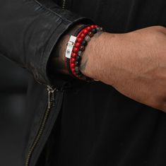 Dual Twisted fekete-Red RR-L0138-S férfi bőr karkötő (Méret 17,5 cm - M)