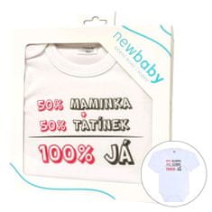 NEW BABY Új baba nyomtatott body 50% MOMMA + 50% DADA - 100% ÉN rózsaszín - ajándékcsomag - 56 (0-3m)