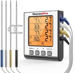 ThermoPro TP-17H digitális konyhai hőmérő, négy szondával, ezüst