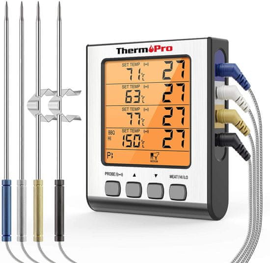 ThermoPro TP-17H digitális konyhai hőmérő, négy szondával, ezüst