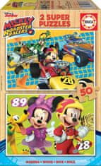 EDUCA Fa puzzle Mickey, Minnie és versenyzők 2x50 darab