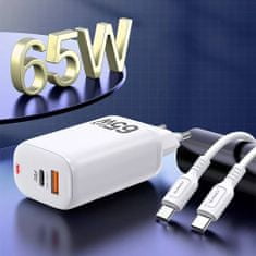 Kaku KSC-690 GaN hálózati töltő adapter USB USB-C 65W + kábel USB-C, fehér