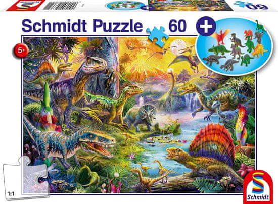 Schmidt Dinoszauruszok puzzle 60 darab + ajándék (dinoszaurusz figurák)