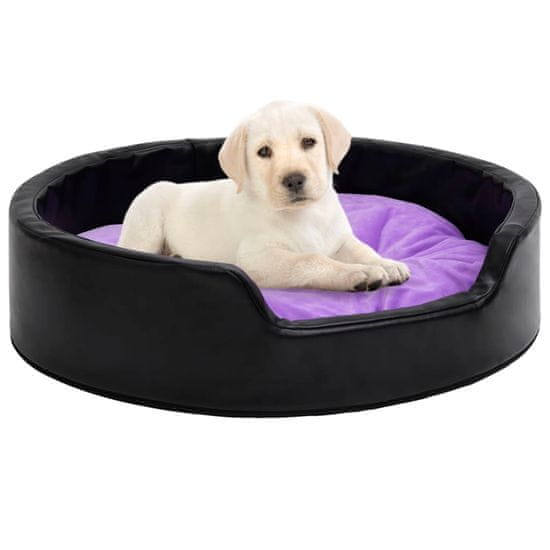 Greatstore fekete-lila plüss és műbőr kutyaágy 69 x 59 x 19 cm