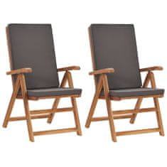 shumee 2 db szürke dönthető tömör tíkfa kerti szék párnákkal