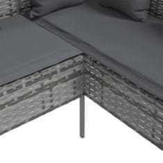 shumee szürke polyrattan L-alakú kanapé párnákkal