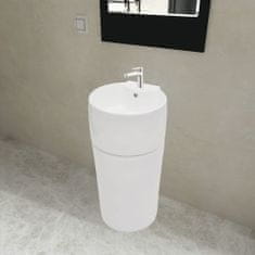Greatstore Kerek álló kerámia fürdőszoba mosdókagyló csaptelep/túlfolyó lyukkal fehér
