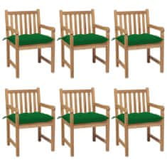 shumee 6 db tömör tíkfa kerti szék zöld párnákkal