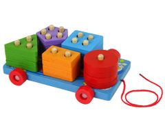 Lean-toys Fa blokkok kerekes platform kék Shape Sorter kirakós puzzle