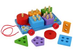 Lean-toys Fa blokkok kerekes platform kék Shape Sorter kirakós puzzle