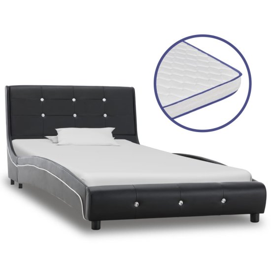 shumee fekete műbőr ágy memóriahabos matraccal 90 x 200 cm
